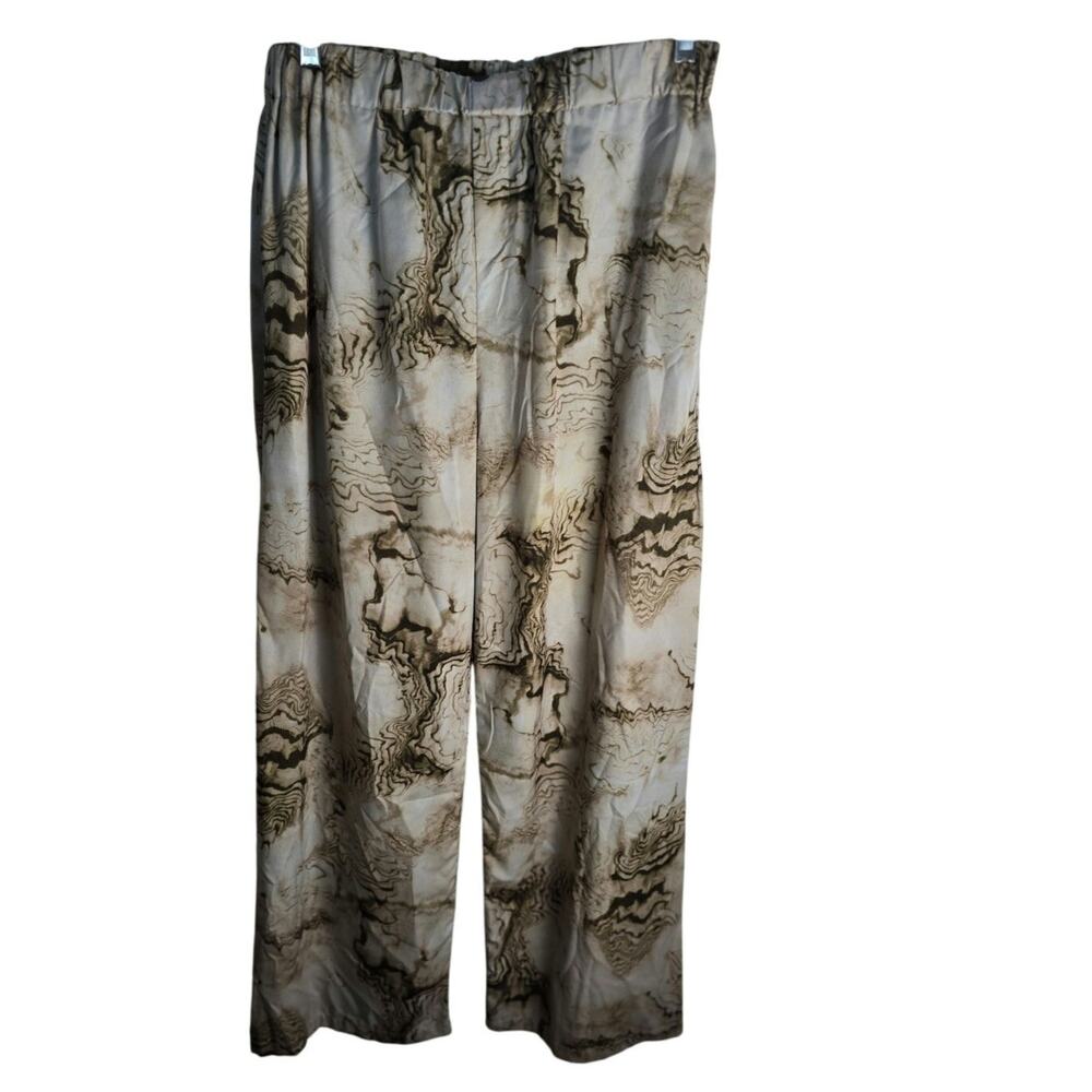 Caara Ivory Marbled Print Lightweight Wide Leg Lounge Casual‎ Pants Size Large